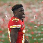 TAMPA, FLORIDA - FEBRUARY 07: Tyreek Hill #10 of the Kansas City Chiefs walks off the field as confetti falls after being defeated by the Tampa Bay Buccaneers in Super Bowl LV at Raymond James Stadium on February 07, 2021 in Tampa, Florida. The Buccaneers defeated the Chiefs 31-9. (Photo by Patrick Smith/Getty Images)