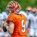 Cincinnati Bengals Joe Burrow se prepara para realizar un lanzamiento durante el campo de entrenamiento en el campo de práctica del Paul Brown Stadium en el centro el martes 3 de agosto de 2021. Ago 3 Bengalscamp