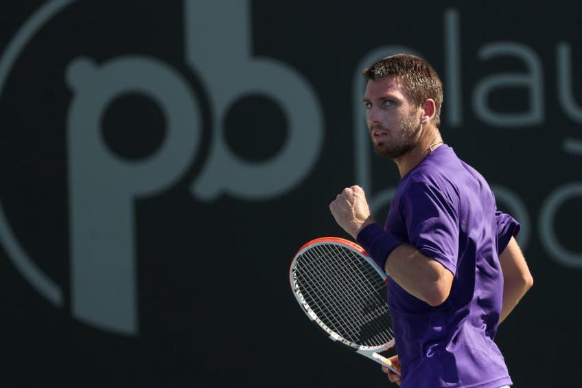 Cameron Norrie reacciona ante la sorpresa del sembrado No. 1 Andrey Rublev en el Abierto de San Diego