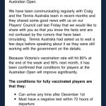 El correo electrónico filtrado sugiere un cambio en las reglas de vacunación del Abierto de Australia