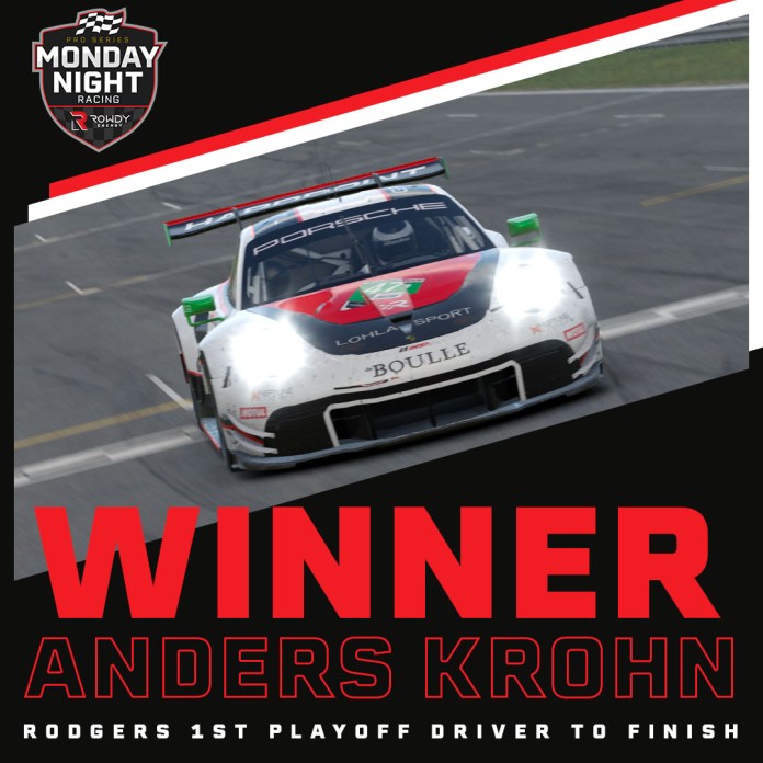 Anders Krohn toma la bandera a cuadros de Monday Night Racing en el Sim Seats Porsche Challenge