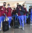 Los jugadores del Barça de fútbol sala, antes de viajar hacia Jérez