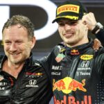 Christian Horner y Max Verstappen tras el GP de Abu Dabi.  Yas Marina Diciembre 2021.