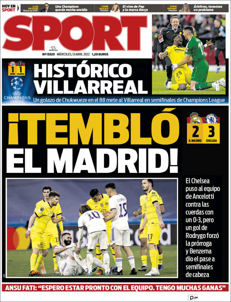 El Sport también marcó en primera plana el esfuerzo del Madrid