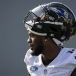 Rashod Bateman, Cuervos de Baltimore.  (Foto de Scott Taetsch/Getty Images)