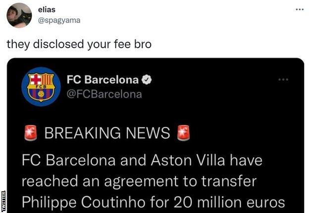 El Barcelona anuncia la tarifa de Philippe Coutinho en un tuit