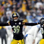 PITTSBURGH, PENNSYLVANIA - 14 DE NOVIEMBRE: Minkah Fitzpatrick #39 de los Pittsburgh Steelers reacciona después de que los Detroit Lions fallaron un intento de gol de campo en tiempo extra en Heinz Field el 14 de noviembre de 2021 en Pittsburgh, Pennsylvania.  (Foto de Joe Sargent/Getty Images)