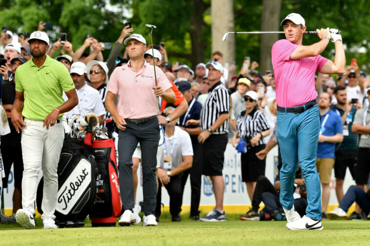 Los favoritos Justin Thomas y Rory McIlroy atraen a los apostadores este fin de semana en el US Open.  (Foto de Minas Panagiotakis/Getty Images)