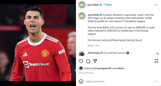 A Harry Maguire pareció gustarle una publicación de Instagram sobre su compañero de equipo Cristiano Ronaldo.