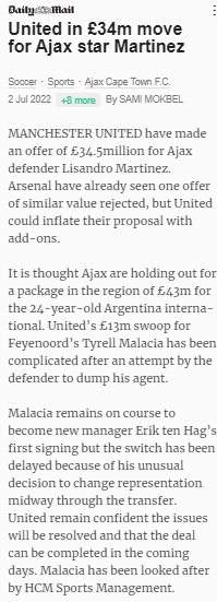 Man Utd presenta una oferta de £ 34.5 millones, podría inflarse con bonos para fichar a Martínez