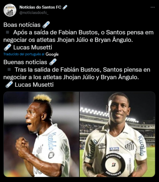 Santos FC busca la salida de Bryan Angulo y Jhojan Julio