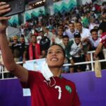 Ghizlane Chebbak celebra su gol con Marruecos contra Senegal