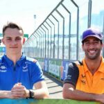 Oscar Piastri (AUS) Piloto de reserva del equipo Alpine F1 y Daniel Ricciardo (AUS) McLaren.  10.04.2022.  Campeonato del Mundo de Fórmula 1, Rd 3, Gran Premio de Australia, Albert Park, Melbourne, Australia, Carrera
