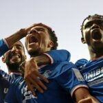 Malik Tilman celebra su gol en la victoria del Rangers por 3-0 sobre el Union Saint-Gilloise el martes.