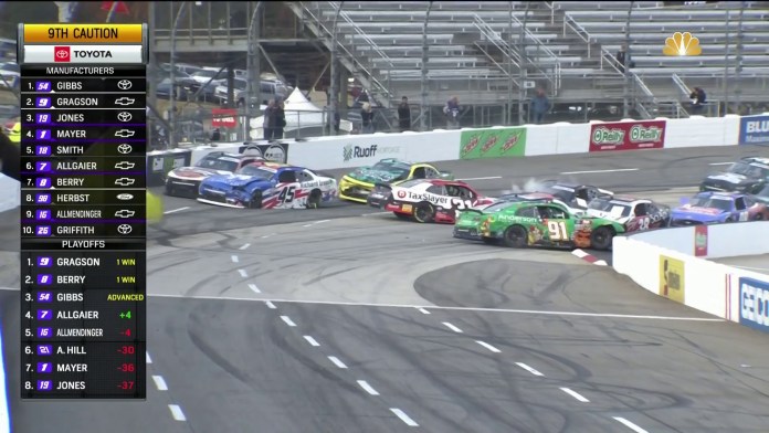 Video: Nine Car Crash recoge al contendiente de los playoffs Austin Hill tarde en Martinsville