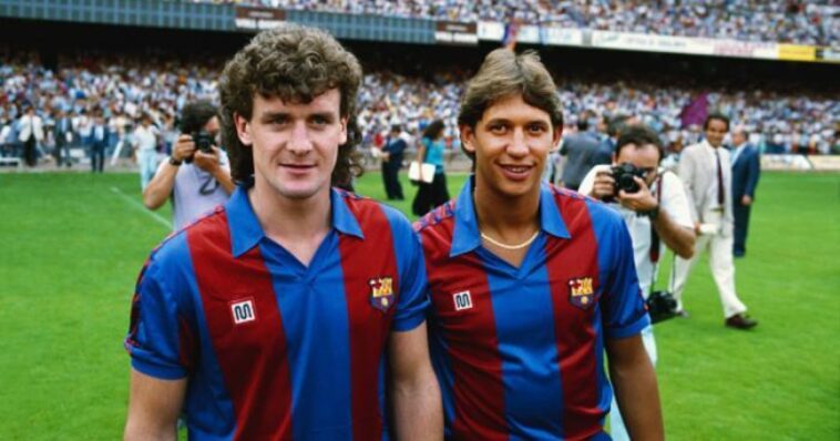 Los delanteros del Barcelona Mark Hughes y Gary Lineker, 1986