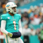 El mariscal de campo de los Miami Dolphins, Tua Tagovailoa.  (Jasen Vinlove-USA TODAY Deportes)