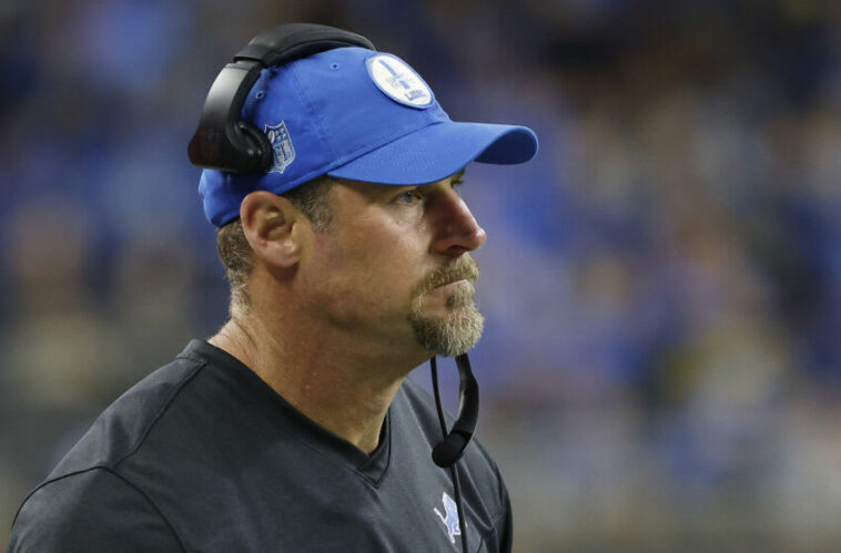 Dan Campbell, Leones de Detroit.  (Foto de Mike Mulholland/Getty Images)