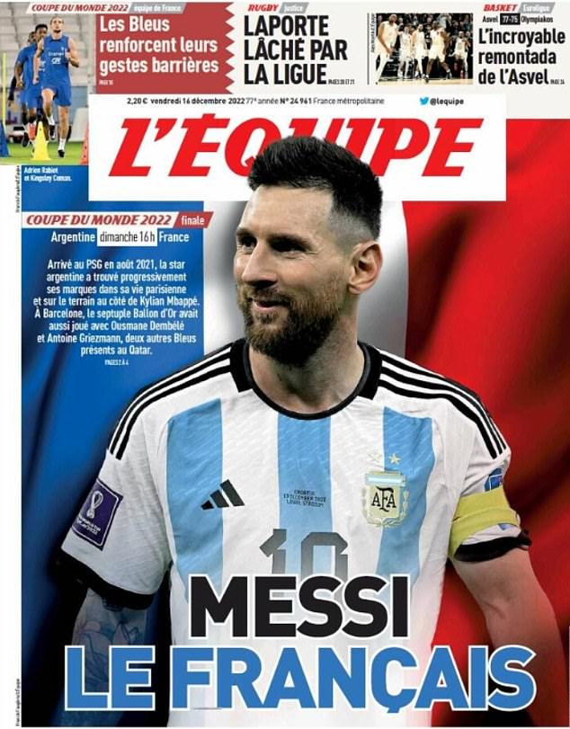 La publicación del viernes de L'Equipe presentó una imagen de Lionel Messi con el título 'Messi el francés'