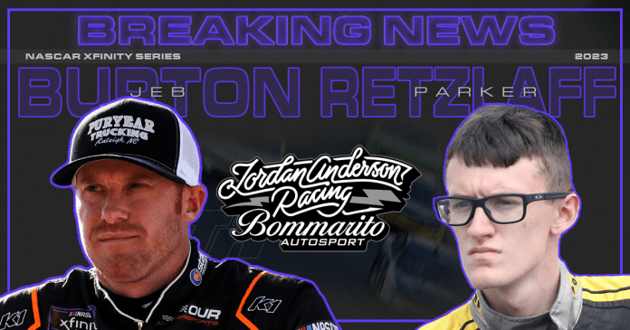 Jeb Burton Parker Retzlaff 2023 Jordan Anderson Racing Bommarito Autosport NASCAR Xfinity Series pilotos