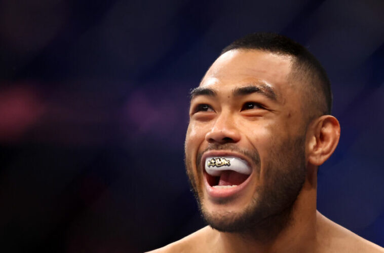 SINGAPUR, SINGAPUR - 12 DE JUNIO: Josh Culibao de Australia reacciona antes de su pelea de peso pluma contra Seungwoo Choi de Corea del Sur durante el UFC 275 en el Estadio Cubierto de Singapur el 12 de junio de 2022 en Singapur.  (Foto de Yong Teck Lim/Getty Images)