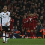 Bruno Fernandes luce frustrado durante el partido del Manchester United con el Liverpool