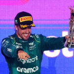 JEDDAH, SAUDI ARABIA - MARCH 19: Third placed Fernando Alonso of Spain and Aston Martin F1 Team