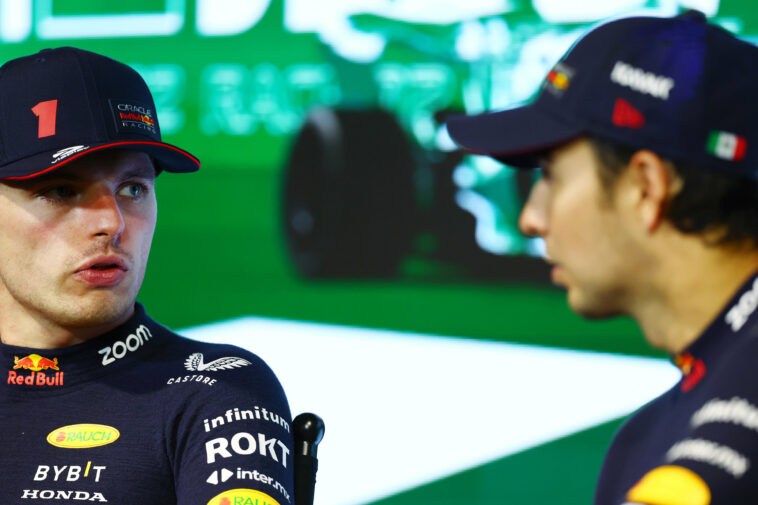 MELBOURNE, AUSTRALIA - MARCH 30: Sergio Perez of Mexico and Oracle Red Bull Racing and Max