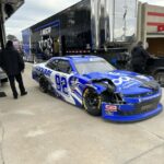 Josh Williams NASCAR penalización estacionando su auto en la línea de meta de inicio atlanta 2023