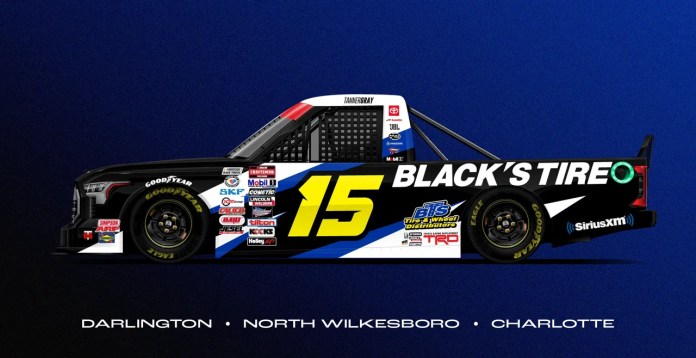 TRICON Garage Tanner Grey patrocinador Black's Tire 2023 Darlington, North Wilkesboro, Charlotte