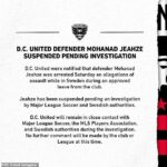 DC United emitió un comunicado anunciando la suspensión del defensa nacido en Suecia