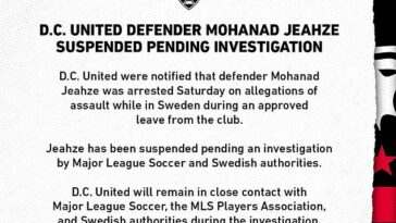 DC United emitió un comunicado anunciando la suspensión del defensa nacido en Suecia