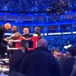 Las imágenes mostraron a Tony Bellew involucrado en un acalorado incidente con el entrenador de Jermaine Franklin, Lorenzo Reynolds, luego del regreso de Anthony Joshua el sábado.