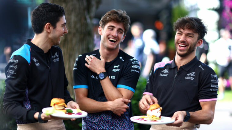 MELBOURNE, AUSTRALIA - MARCH 30: Esteban Ocon of France and Alpine F1, Jack Doohan of Australia and