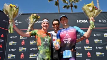 Oceanwide 2023 podio masculino Bergere West Laundry [Photo credit: Donald Miralle for IRONMAN]