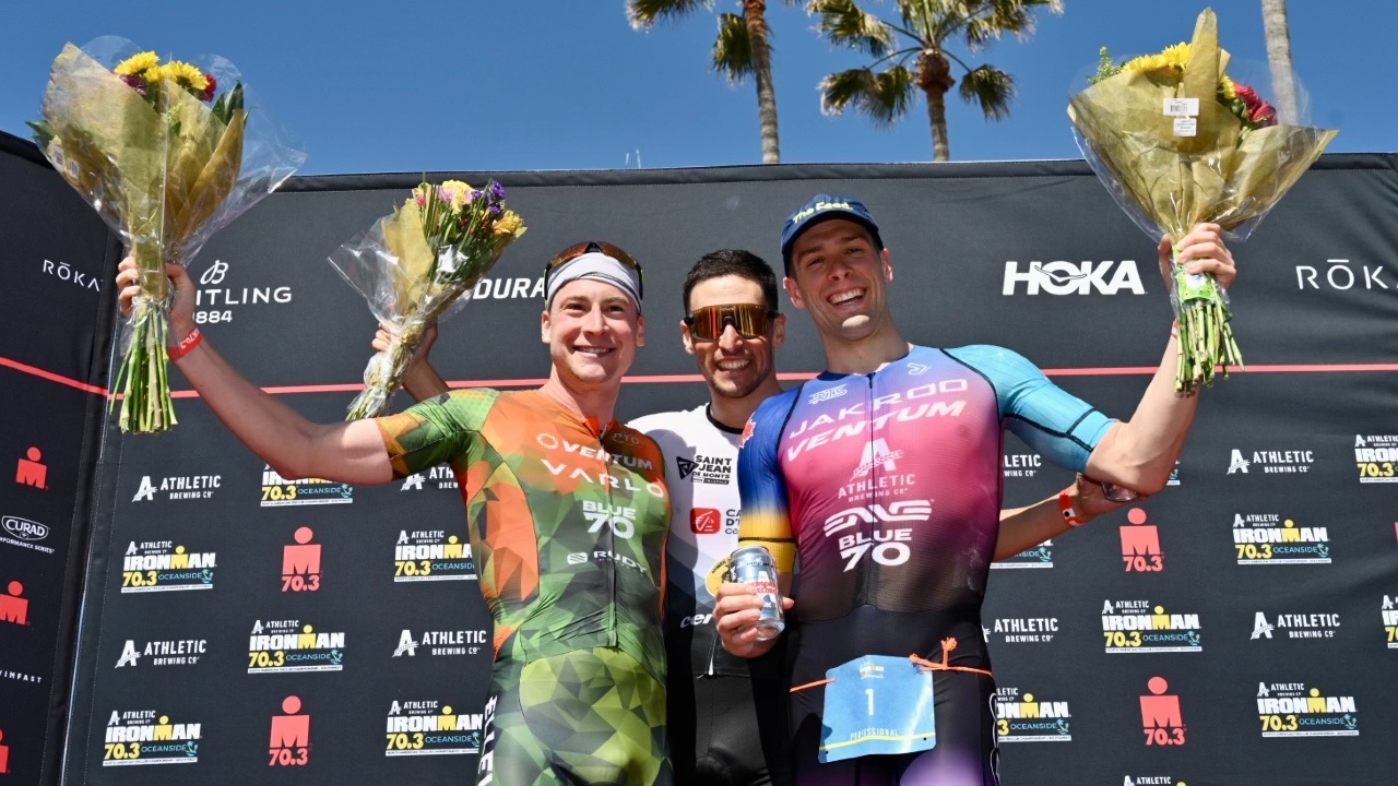 Oceanwide 2023 podio masculino Bergere West Laundry [Photo credit: Donald Miralle for IRONMAN]