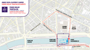 Mapa del recorrido del relevo por equipos mixtos en los Juegos Olímpicos de París 2024