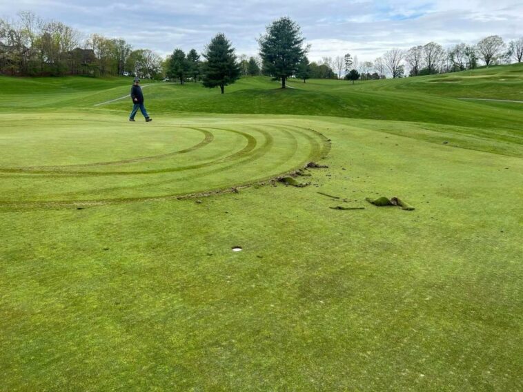 Vándalos manejan en el campo de un club de golf de Virginia, dañan dos greens e incluso roban un astabandera