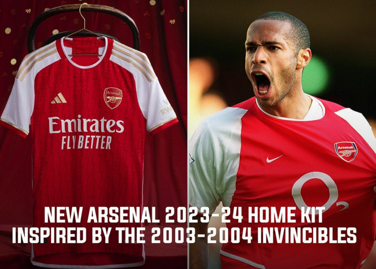Adidas inspirada en los invencibles para la nueva equipación de local del Arsenal para la temporada 2023-24.