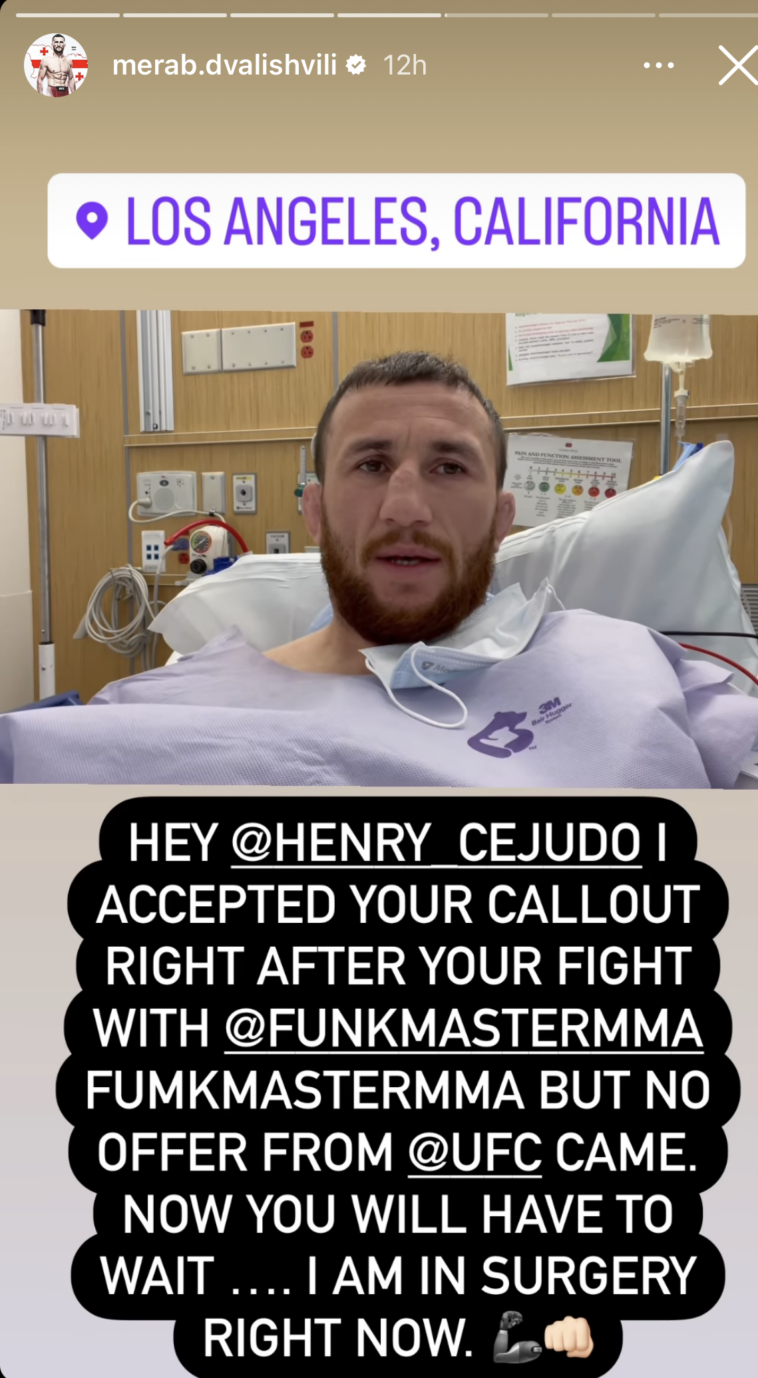 Merab Dvalishvili de UFC responde a Henry Cejudo desde la cama del hospital