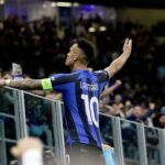 Lautaro celebra su gol en las semifinales ante el Milan.