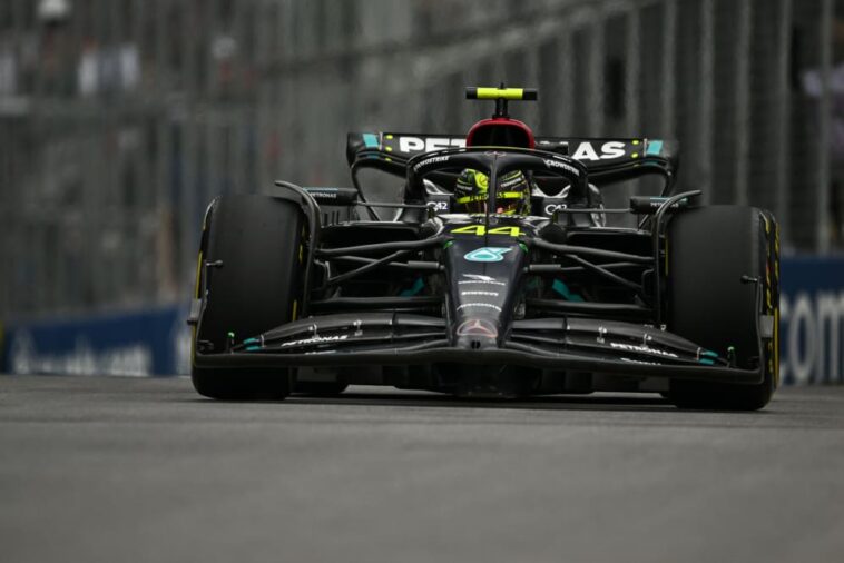 MONTREAL, QUEBEC - 18 DE JUNIO: Lewis Hamilton de Gran Bretaña conduciendo el (44) Mercedes AMG Petronas