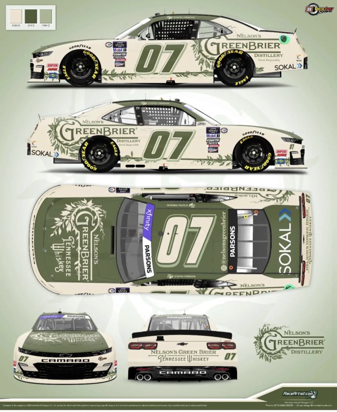 Stefan Parsons SS Green Light Racing Patrocinio de la destilería Green Brier de Nelson Nashville 2023 NASCAR Xfinity Series