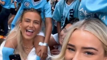 Una WAG que lidera las celebraciones del desfile de la victoria es Taylor Ward, de 25 años, la impresionante esposa del jugador del Manchester City, Riyad Mahrez.