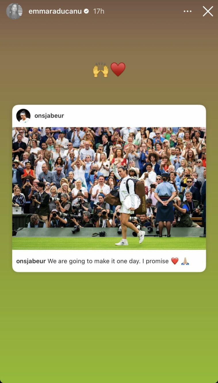 Emma Raducanu envía apoyo a Ons Jabeur desconsolada después de la final de Wimbledon