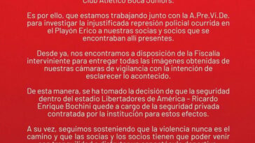 El comunicado de Independiente luego de la represión policial. (Independiente)