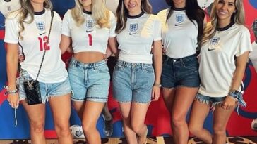 Se ha advertido a la WAGS de Inglaterra que no muestre joyas en las redes sociales.  En la foto de izquierda a derecha: Charlotte Trippier, Megan Pickford, Fern Maguire, Annie Kilner y Anouska Santos.
