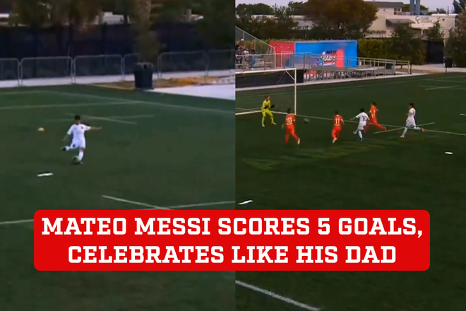 Mateo Messi marca 5 goles con el Inter de Miami e internet se vuelve loco al emular las celebraciones de su padre