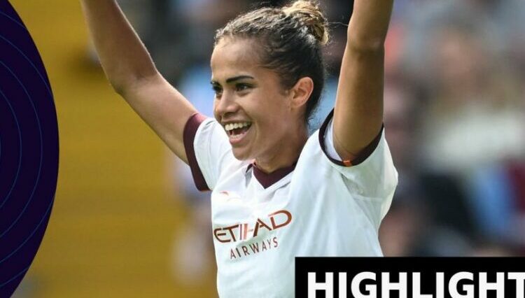 Manchester City's Mary Fowler celebrates their opening goal in a 2-1 victory over Aston Villa in the WSL