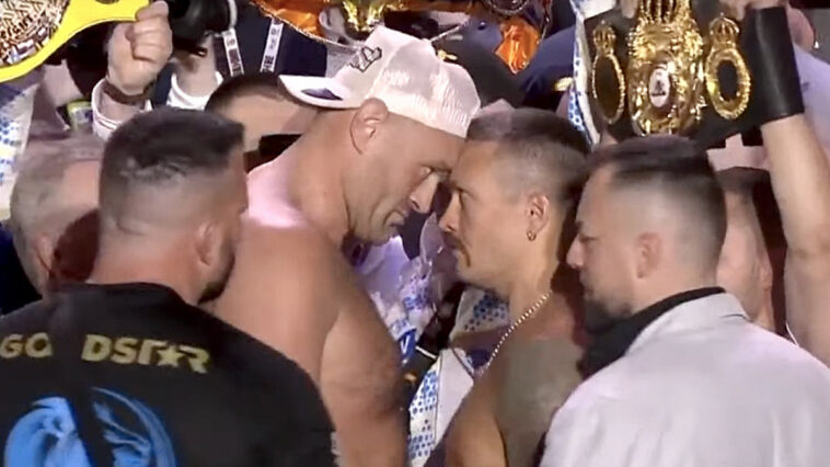 Tyson Fury empuja a Oleksandr Usyk en el pesaje oficial |  Video